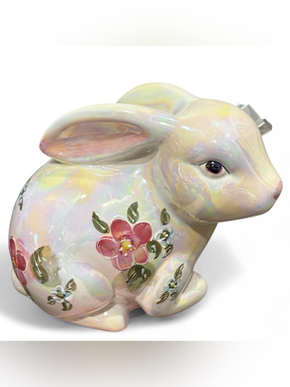 Vtg Iridescent Ceramic Bunny Rabbit